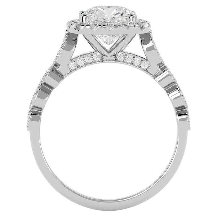 Moissanite Engagement Ring; 2 1/2 Carat Cushion Cut Moissanite Engagement Ring In 14 Karat White Gold