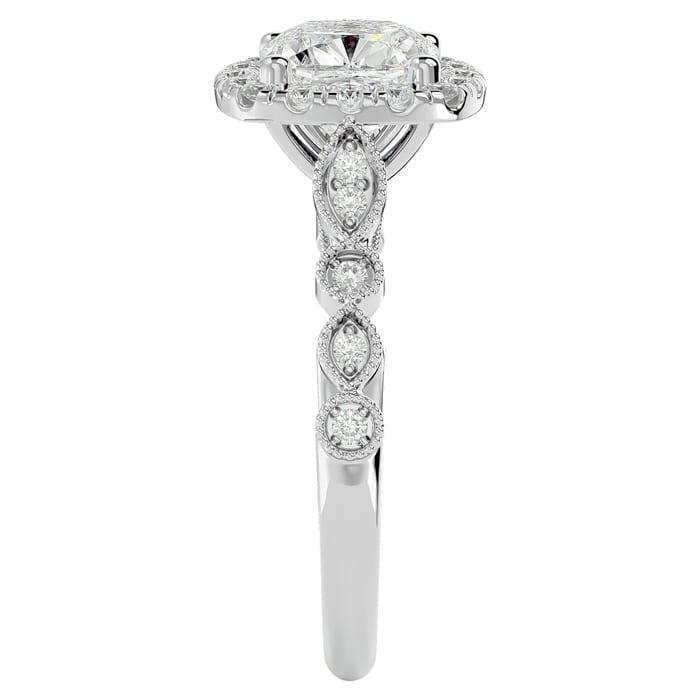 Moissanite Engagement Ring; 2 1/2 Carat Cushion Cut Moissanite Engagement Ring In 14 Karat White Gold