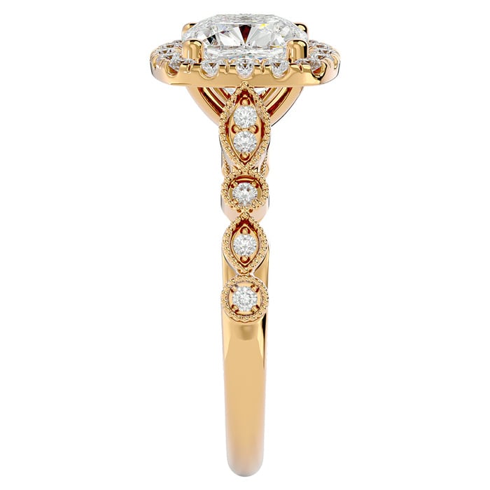 Moissanite Engagement Ring; 2 1/2 Carat Cushion Cut Moissanite Engagement Ring In 14 Karat Yellow Gold