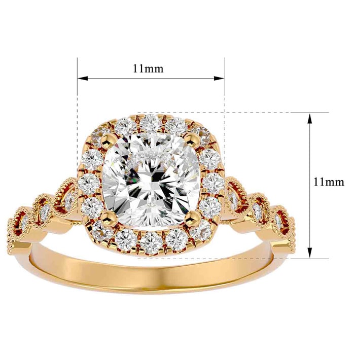 Moissanite Engagement Ring; 2 1/2 Carat Cushion Cut Moissanite Engagement Ring In 14 Karat Yellow Gold