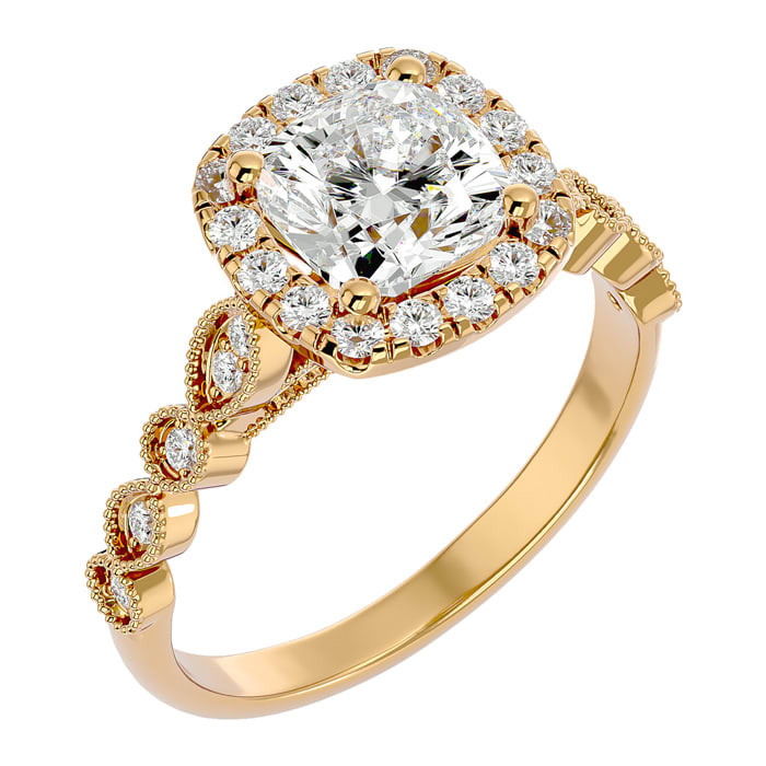 2 1/2 Carat Cushion Cut Diamond Engagement Ring In 14 Karat Yellow Gold