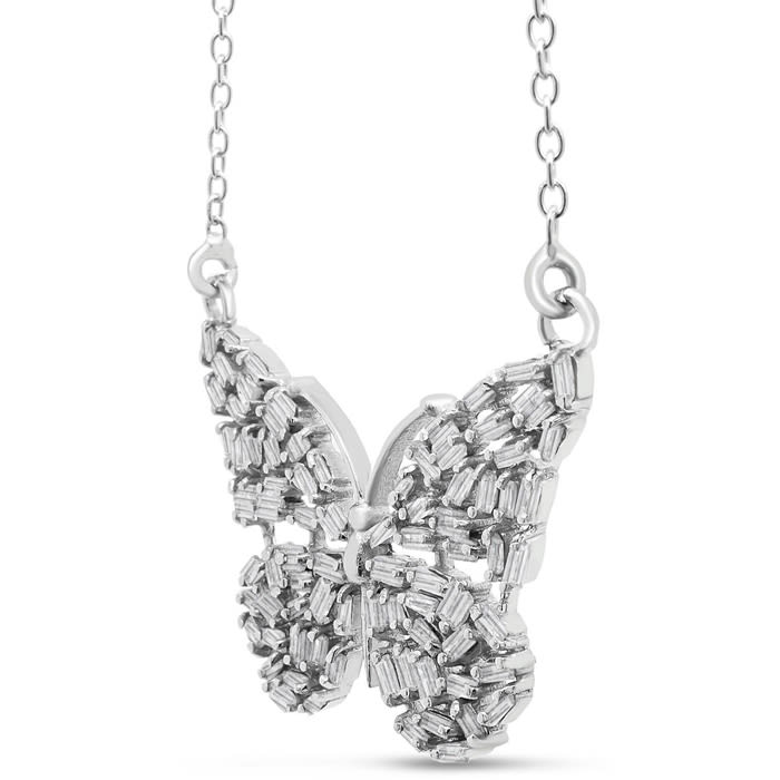 1 Carat Baguette Diamond Butterfly Necklace In Sterling Silver, 16 Inches. NEVER OFFERED BEFORE ANYWHERE.  SPECTACULAR DEAL