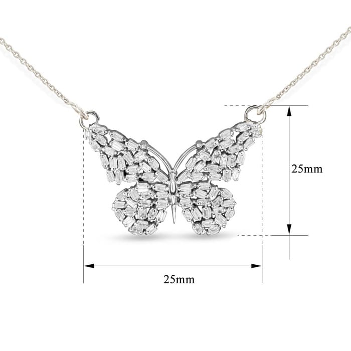 1 Carat Baguette Diamond Butterfly Necklace In Sterling Silver, 16 Inches. NEVER OFFERED BEFORE ANYWHERE.  SPECTACULAR DEAL