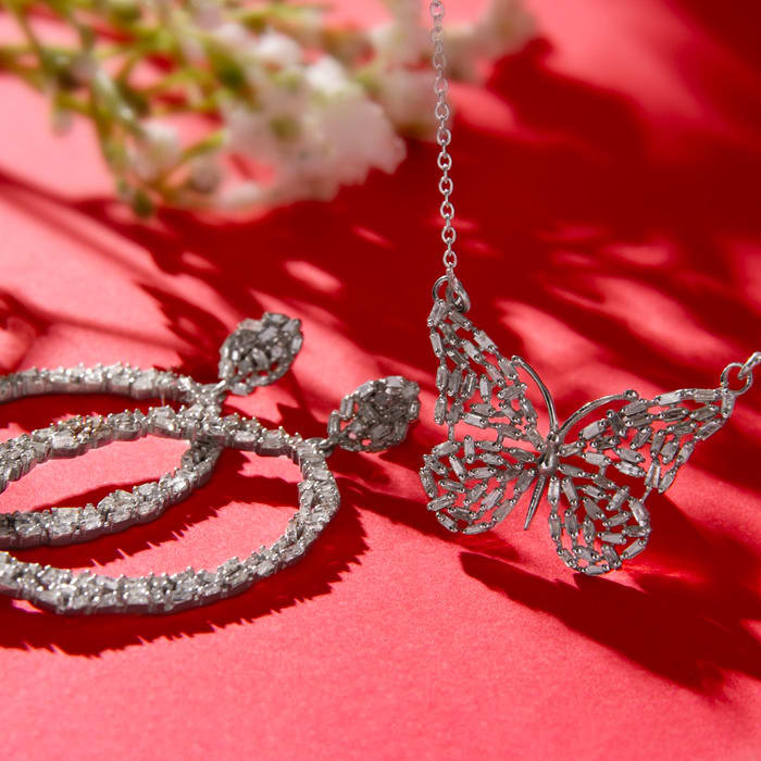 1 Carat Baguette Diamond Butterfly Necklace In Sterling Silver, 16 Inches. NEVER OFFERED BEFORE ANYWHERE.  SPECTACULAR DEAL
