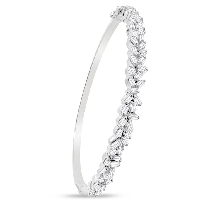 1 Baguette Diamond Bangle Bracelet In Sterling Silver. Very Unusual Beautiful Baguette Diamond Bangle!