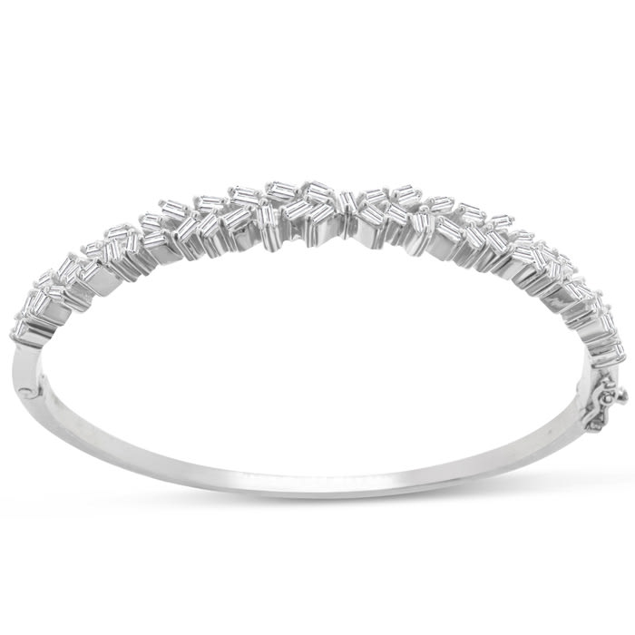 1 Baguette Diamond Bangle Bracelet In Sterling Silver. Very Unusual Beautiful Baguette Diamond Bangle!