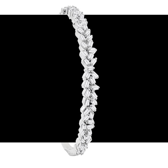 1 Baguette Diamond Bangle Bracelet In Sterling Silver. Very Unusual Beautiful Baguette Diamond Bangle!