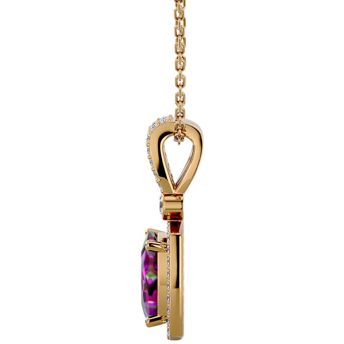 3-3/4 Carat Cushion Shape Mystic Topaz Necklace With Diamond Halo In 14 Karat Yellow Gold, 18 Inches