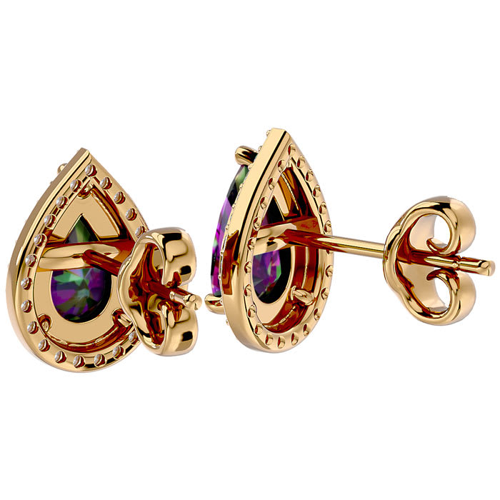 2 1/3 Carat Mystic Topaz and Diamond Pear Shape Stud Earrings In 14 Karat Yellow Gold 