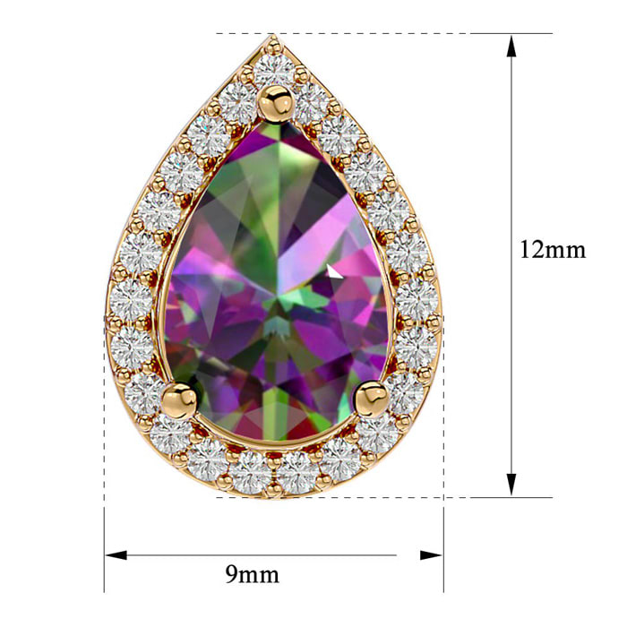 2 1/3 Carat Mystic Topaz and Diamond Pear Shape Stud Earrings In 14 Karat Yellow Gold 