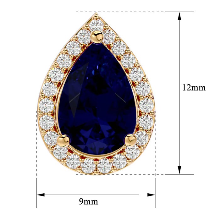 3 1/2 Carat Sapphire and Diamond Pear Shape Stud Earrings In 14 Karat Yellow Gold 