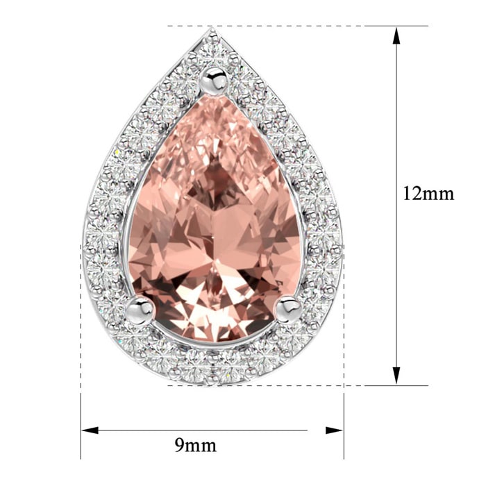 2-1/2 Carat Pear Shape Morganite Earrings with Diamond Halo In 14 Karat White Gold 