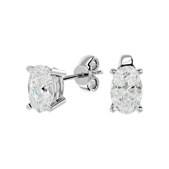 1 Carat Oval Shape Moissanite Stud Earrings In 14 Karat White Gold
