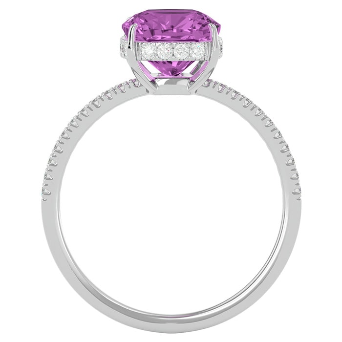 3 3/4 Carat Antique Cushion Shape Pink Topaz and Hidden Halo Diamond Ring In 14 Karat White Gold