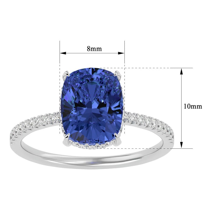 3 3/4 Carat Antique Cushion Shape Tanzanite and Hidden Halo Diamond Ring In 14 Karat White Gold