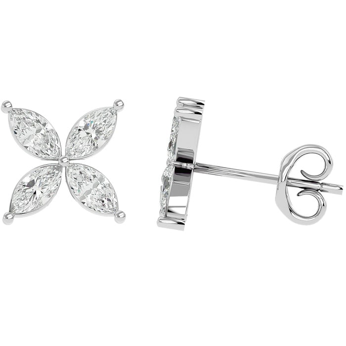 2 Carat Marquise Shape Diamond Cluster Stud Earrings In 14 Karat White Gold