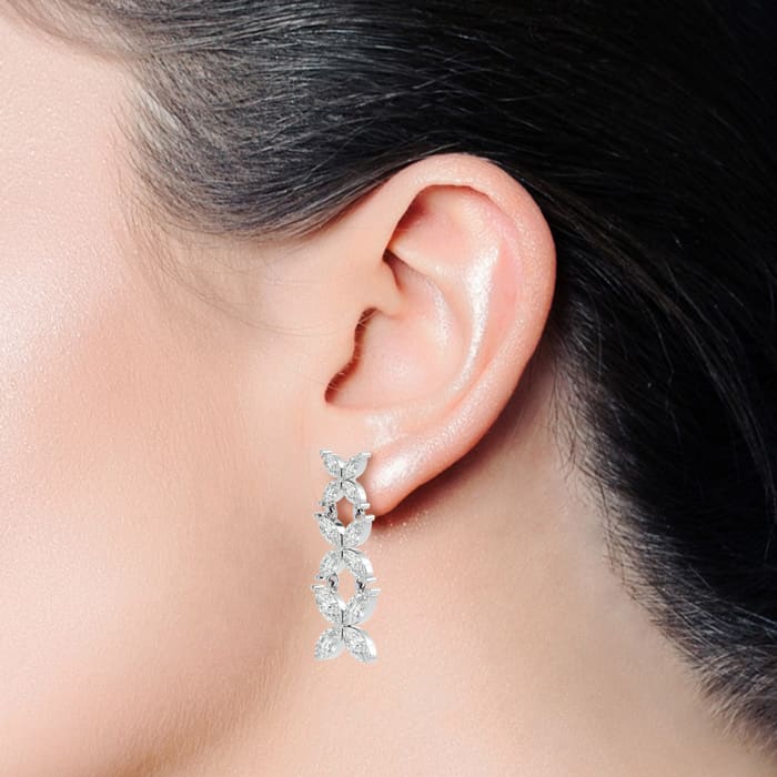 Diamond Drop Earrings: 3 3/4 Carat Marquise Shape Diamond Cluster Dangle Earrings In 14 Karat White Gold