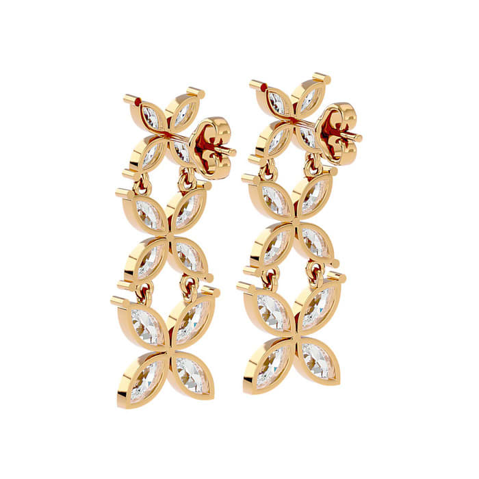Diamond Drop Earrings: 3 3/4 Carat Marquise Shape Diamond Cluster Dangle Earrings In 14 Karat Yellow Gold