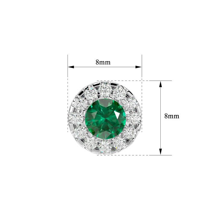 1 Carat Emerald and Halo Diamond Stud Earrings In 14 Karat White Gold