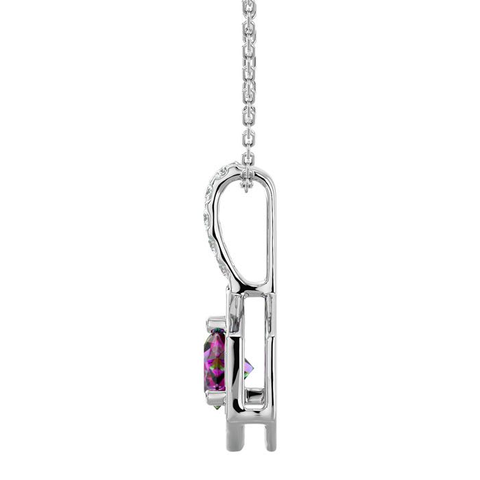 1/2 Carat Mystic Topaz Necklace With Hexagon Diamond Halo In 14 Karat White Gold, 18 Inches
