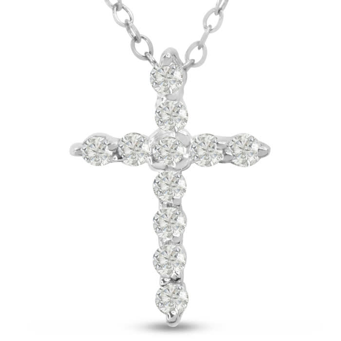 2 3/4 Carat Diamond Cross Necklace In 14 Karat White Gold, 18 Inches Cable Chain