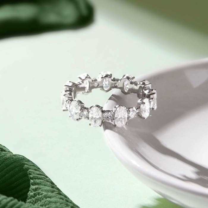 Eternity Ring Size 7.5 3 1/2 Carat Oval and Round Moissanite Eternity Ring In 14 Karat White Gold