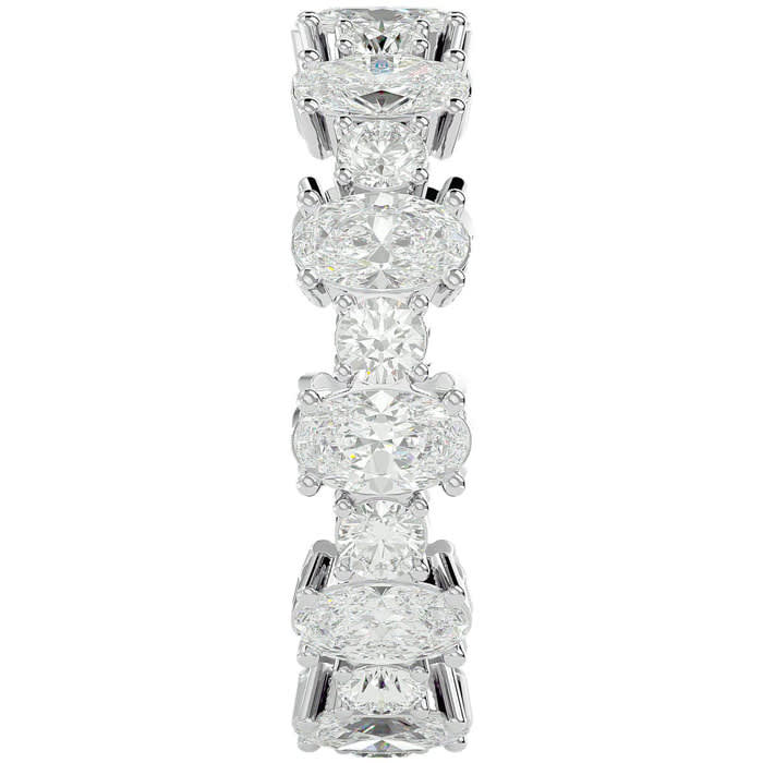 3 3/4 Carat Oval and Round Diamond Eternity Ring In 14 Karat White Gold, Ring Size 8