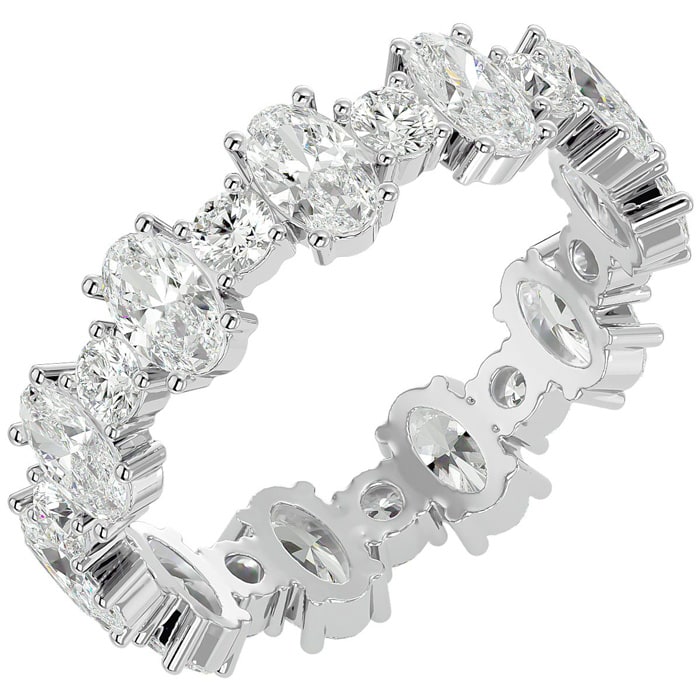 3 3/4 Carat Oval and Round Diamond Eternity Ring In 14 Karat White Gold, Ring Size 9.5