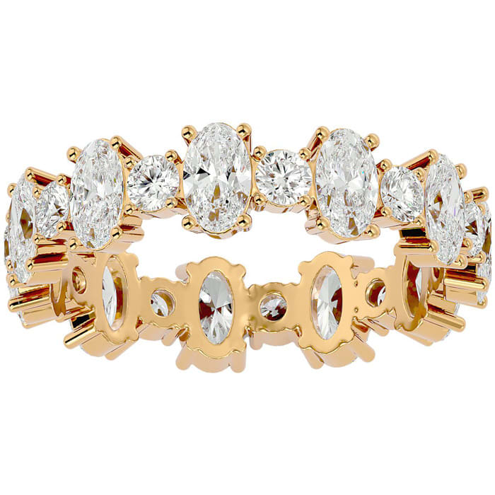 3 Carat Oval and Round Diamond Eternity Ring In 14 Karat Yellow Gold, Ring Size 5.5