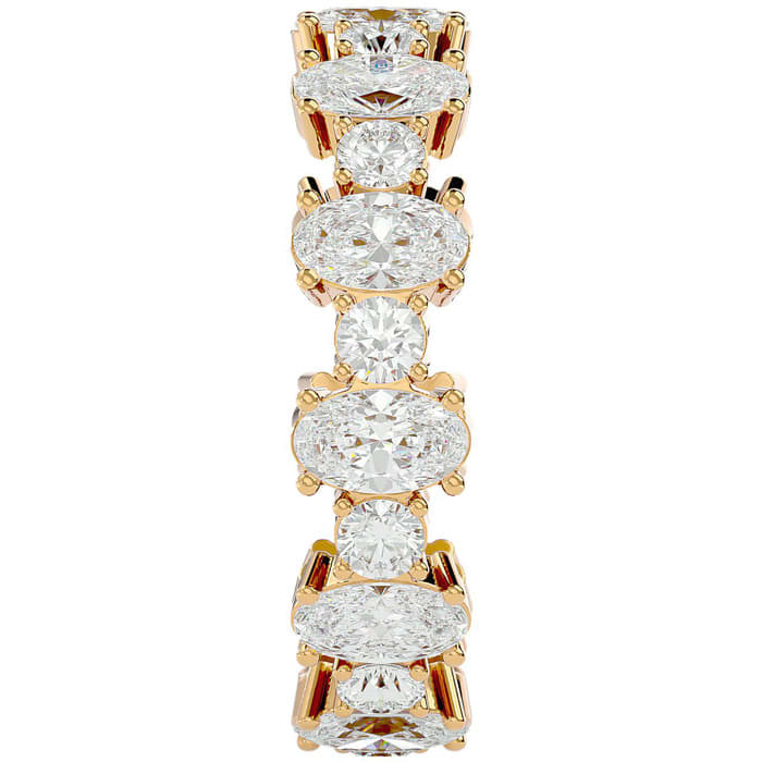 3 3/4 Carat Oval and Round Diamond Eternity Ring In 14 Karat Yellow Gold, Ring Size 8.5