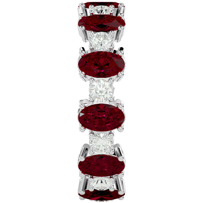 3 Carat Ruby and Moissanite Eternity Ring In 14 Karat White Gold, Ring Size 4