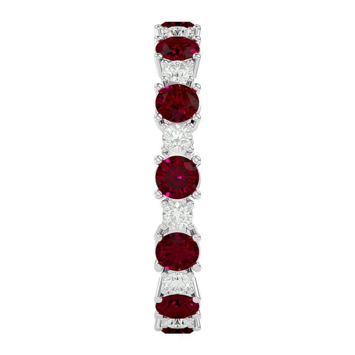 1 1/2 Carat Ruby and Moissanite Eternity Ring In 14 Karat White Gold, Ring Size 7