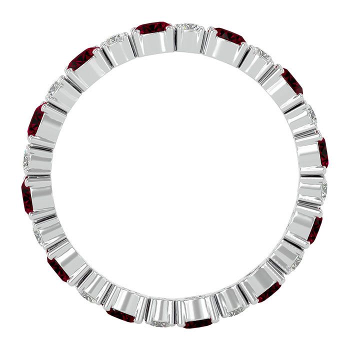 1 3/4 Carat Ruby and Moissanite Eternity Ring In 14 Karat White Gold, Ring Size 9