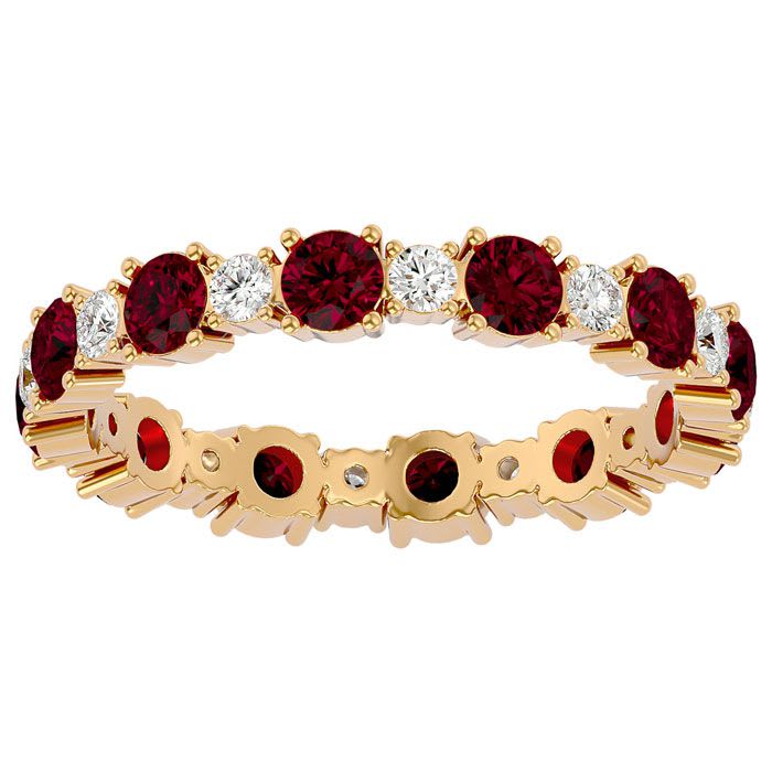 1 1/2 Carat Ruby and Moissanite Eternity Ring In 14 Karat Yellow Gold, Ring Size 8.5