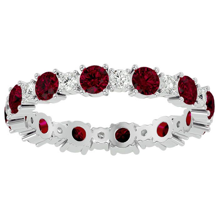 1 1/2 Carat Ruby and Diamond Eternity Ring In 14 Karat White Gold, Ring Size 4.5