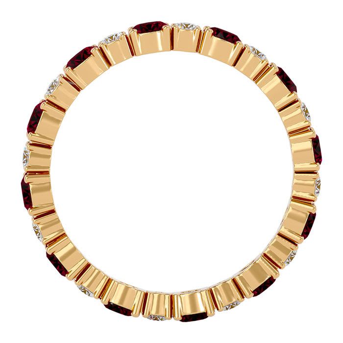 1 1/2 Carat Ruby and Diamond Eternity Ring In 14 Karat Yellow Gold, Ring Size 7.5