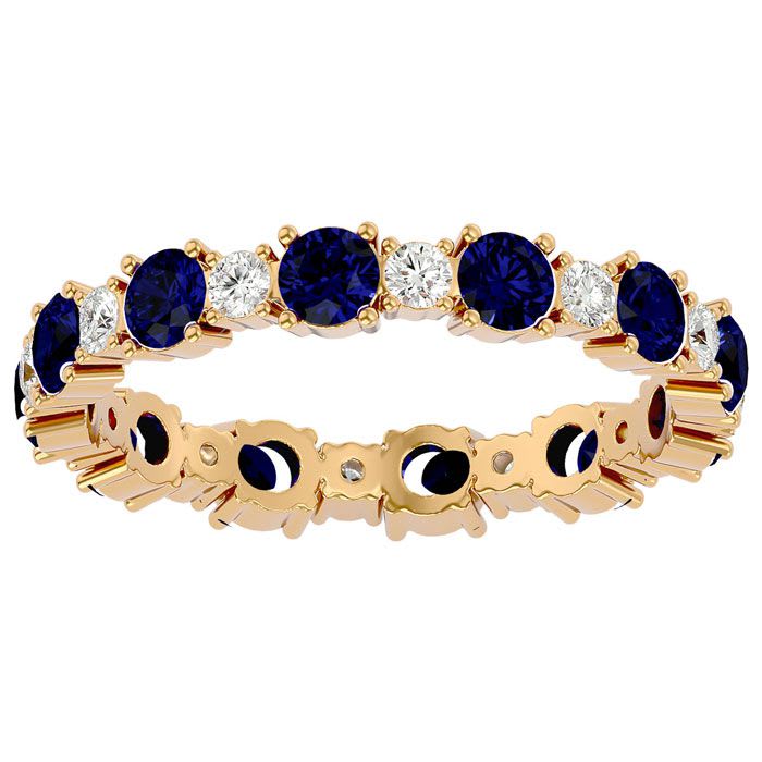 1 1/2 Carat Sapphire and Moissanite Eternity Ring In 14 Karat Yellow Gold, Ring Size 8