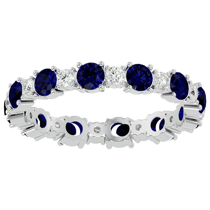 1 3/4 Carat Sapphire and Diamond Eternity Ring In 14 Karat White Gold, Ring Size 9
