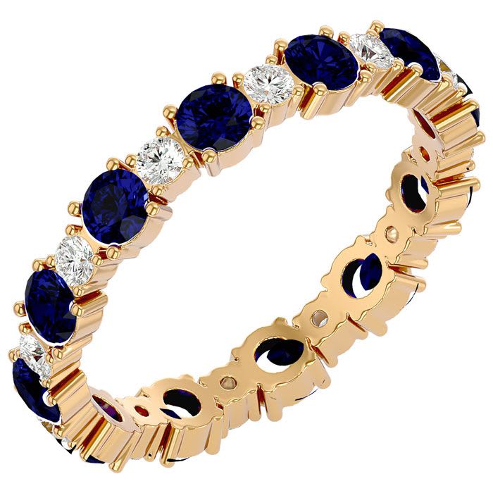1 1/2 Carat Sapphire and Diamond Eternity Ring In 14 Karat Yellow Gold, Ring Size 7