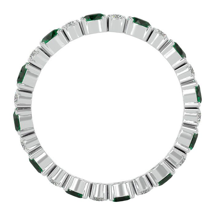 1 1/2 Carat Emerald and Moissanite Eternity Ring In 14 Karat White Gold, Ring Size 6