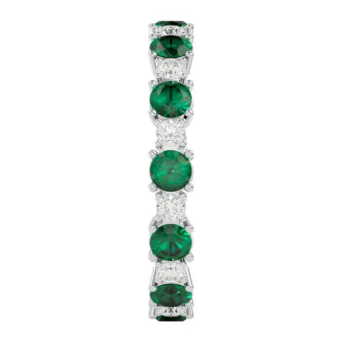 1 1/2 Carat Emerald and Moissanite Eternity Ring In 14 Karat White Gold, Ring Size 8