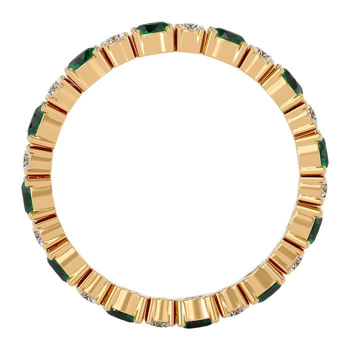 1 1/2 Carat Emerald and Moissanite Eternity Ring In 14 Karat Yellow Gold, Ring Size 7.5
