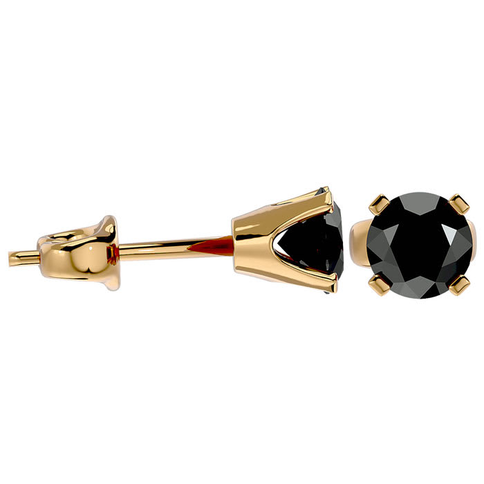 1 1/2ct Black Diamond Stud Earrings, 14k Yellow Gold