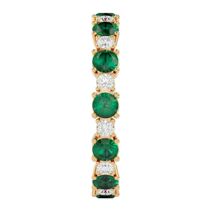 1 1/2 Carat Emerald and Diamond Eternity Ring In 14 Karat Yellow Gold, Ring Size 4.5