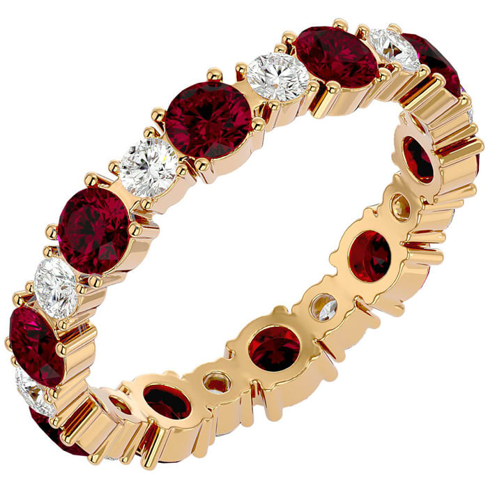 2 1/4 Carat Ruby and Diamond Eternity Ring In 14 Karat Yellow Gold, Ring Size 5