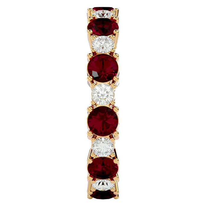 2 1/4 Carat Ruby and Diamond Eternity Ring In 14 Karat Yellow Gold, Ring Size 6