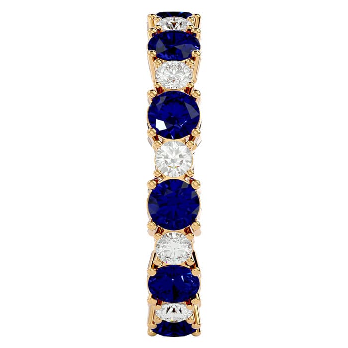 2 1/4 Carat Sapphire and Moissanite Eternity Ring In 14 Karat Yellow Gold, Ring Size 5