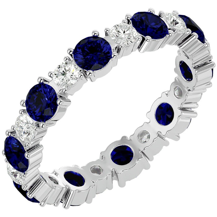 2 1/4 Carat Sapphire and Diamond Eternity Ring In 14 Karat White Gold, Ring Size 5.5