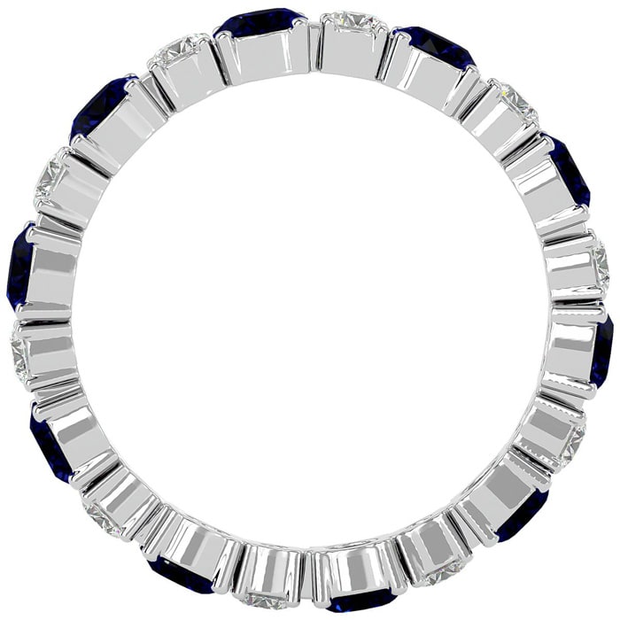 2 1/2 Carat Sapphire and Diamond Eternity Ring In 14 Karat White Gold, Ring Size 8