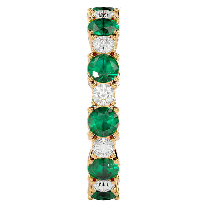 2 1/4 Carat Emerald and Moissanite Eternity Ring In 14 Karat Yellow Gold, Ring Size 6.5